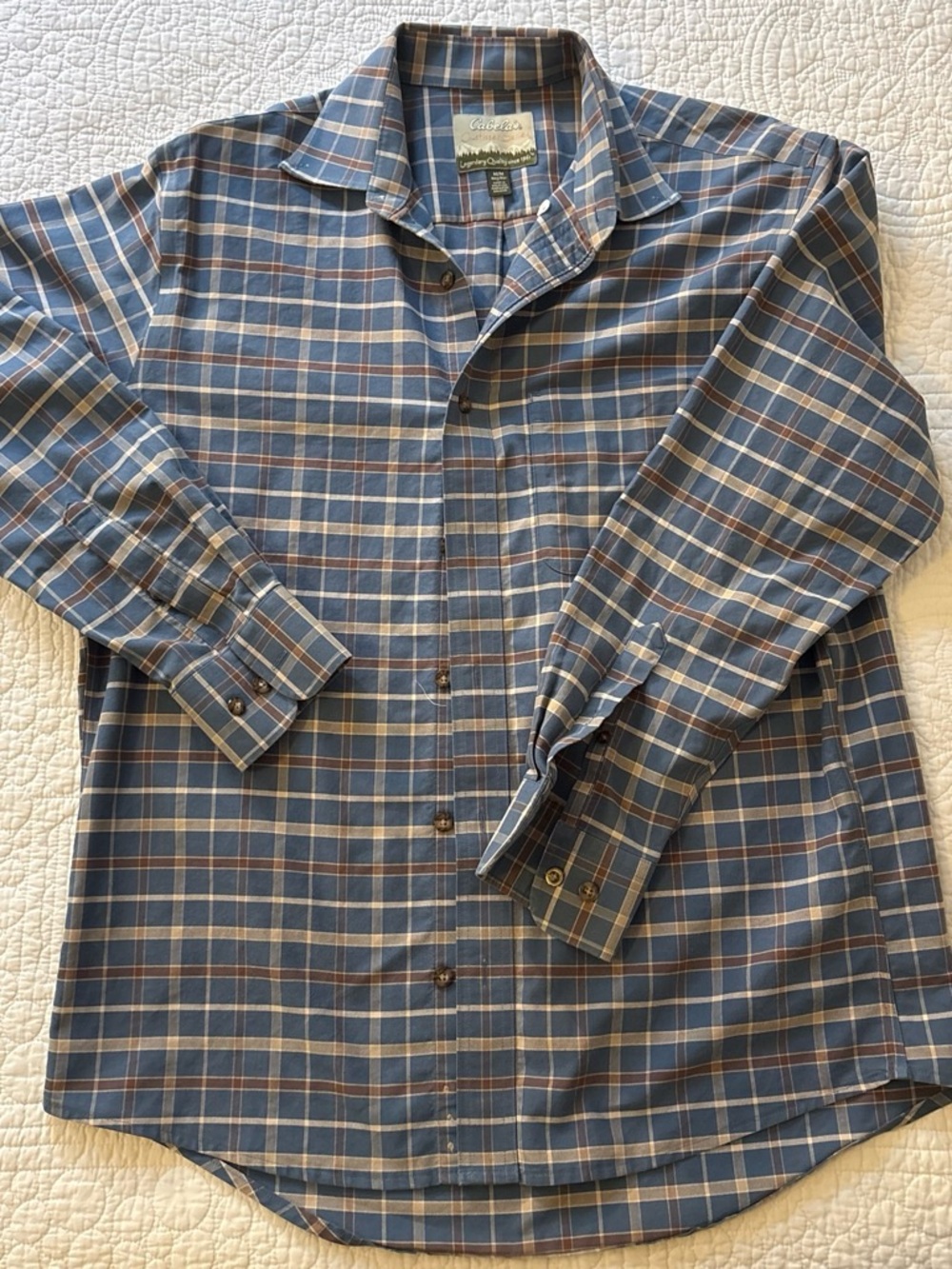 Cabela's Blue and Cream Plaid Casual Button-Down Shirt